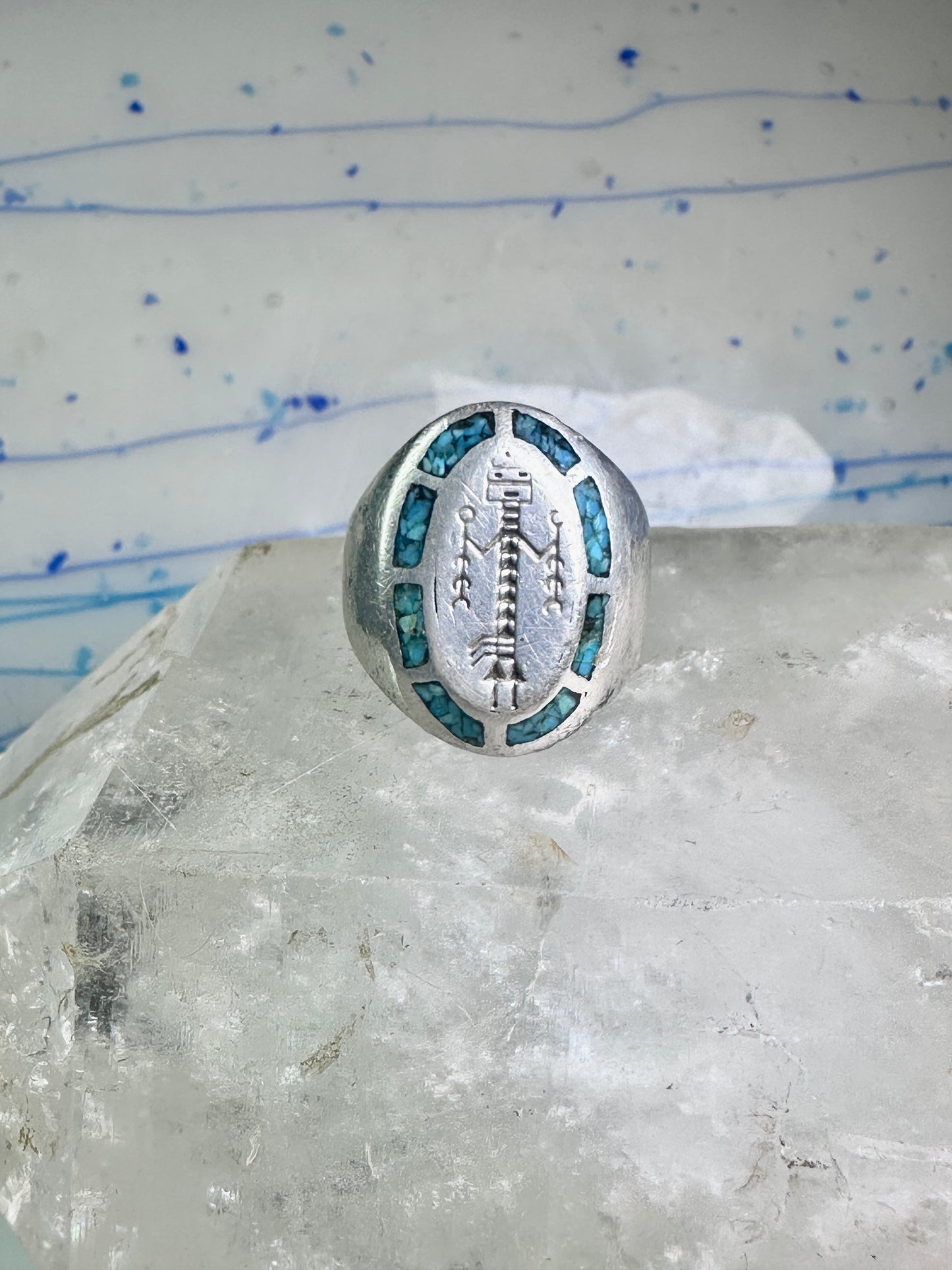 Vintage Kachina ring Turquoise Heavy band size 11 sterling silver women men
