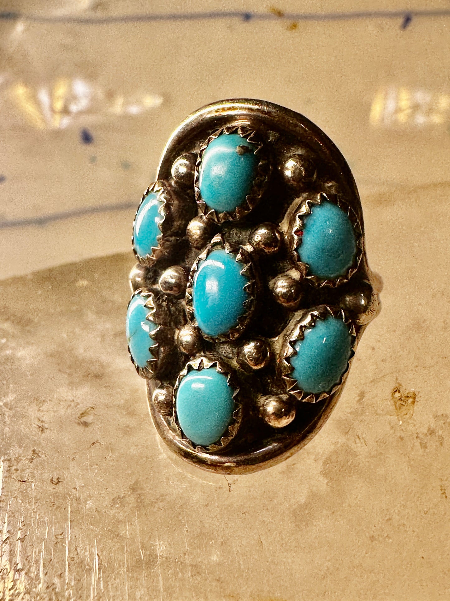 Zuni ring saddle band turquoise size 8.25 petite point sterling silver vintage women
