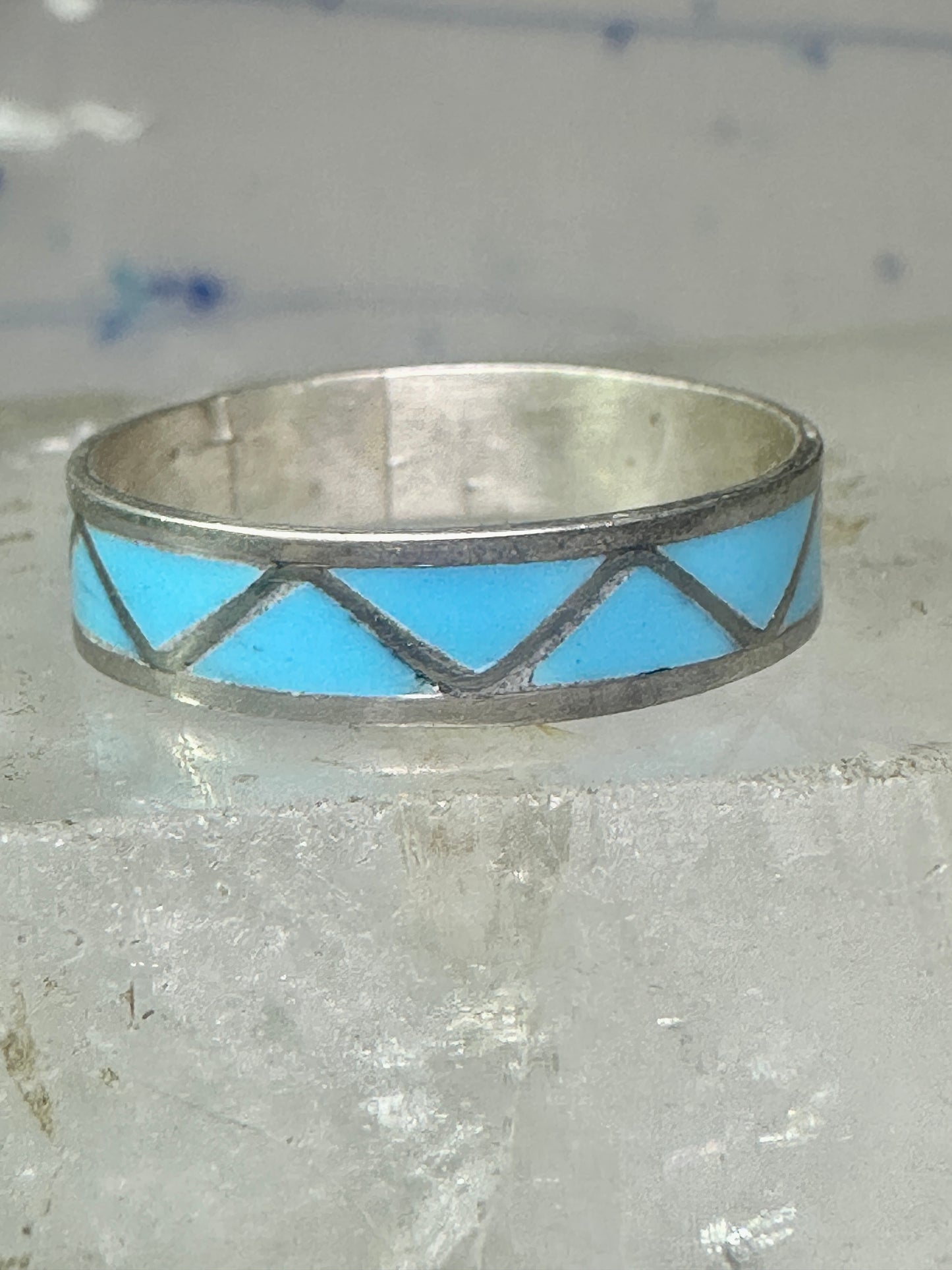 Vintage Zuni ring reconstituted turquoise size 10.25 wedding band sterling silver