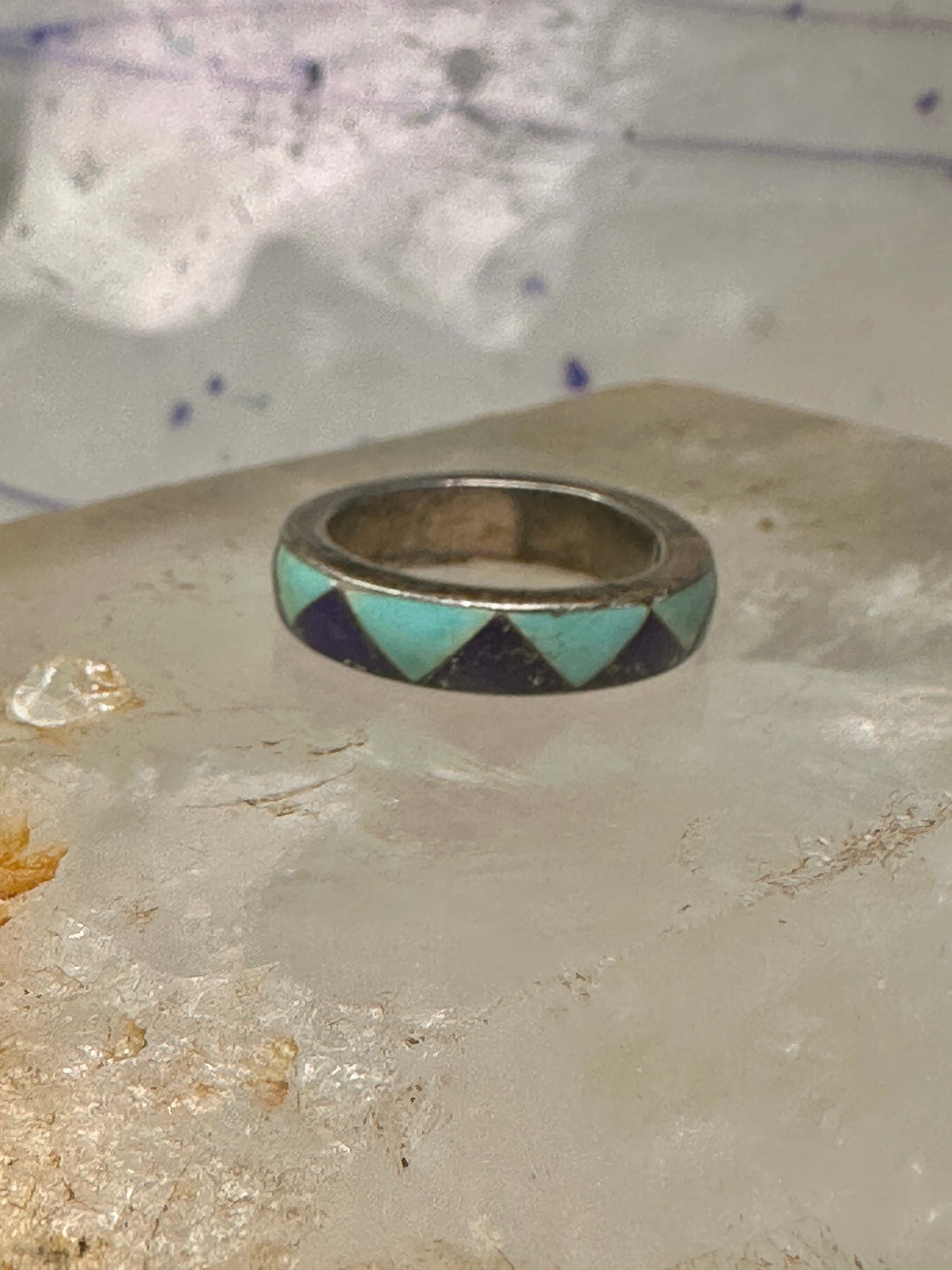 Vintage turquoise lapis ring southwestern wedding band size 5.75 sterling silver women