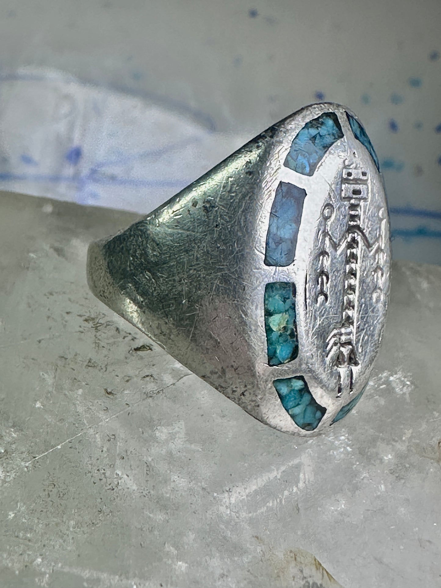 Vintage Kachina ring Turquoise Heavy band size 11 sterling silver women men
