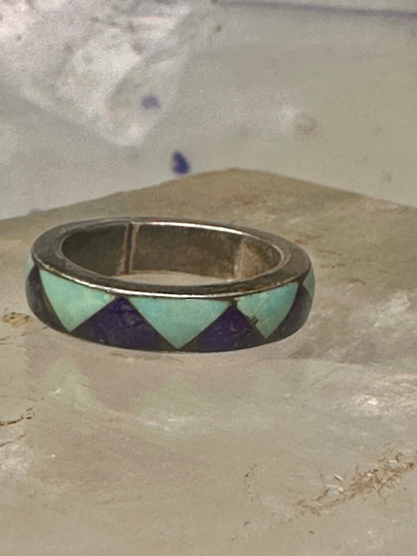 Vintage turquoise lapis ring southwestern wedding band size 5.75 sterling silver women