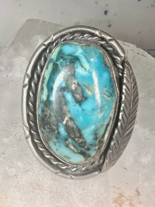 Turquoise ring long leaf Navajo size 7 sterling silver women