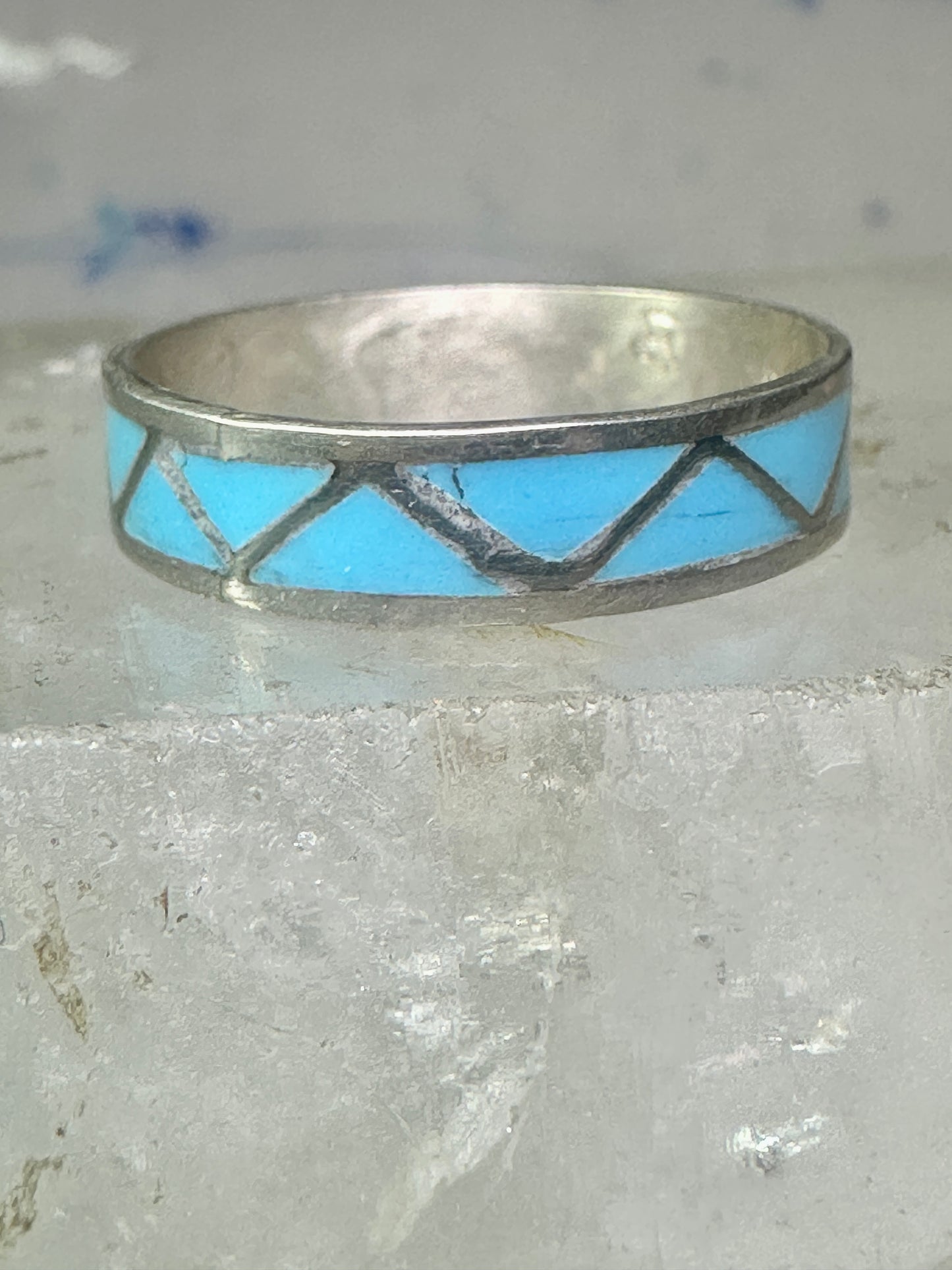 Vintage Zuni ring reconstituted turquoise size 10.25 wedding band sterling silver