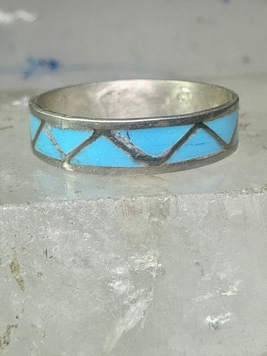 Vintage Zuni ring reconstituted turquoise size 10.25 wedding band sterling silver