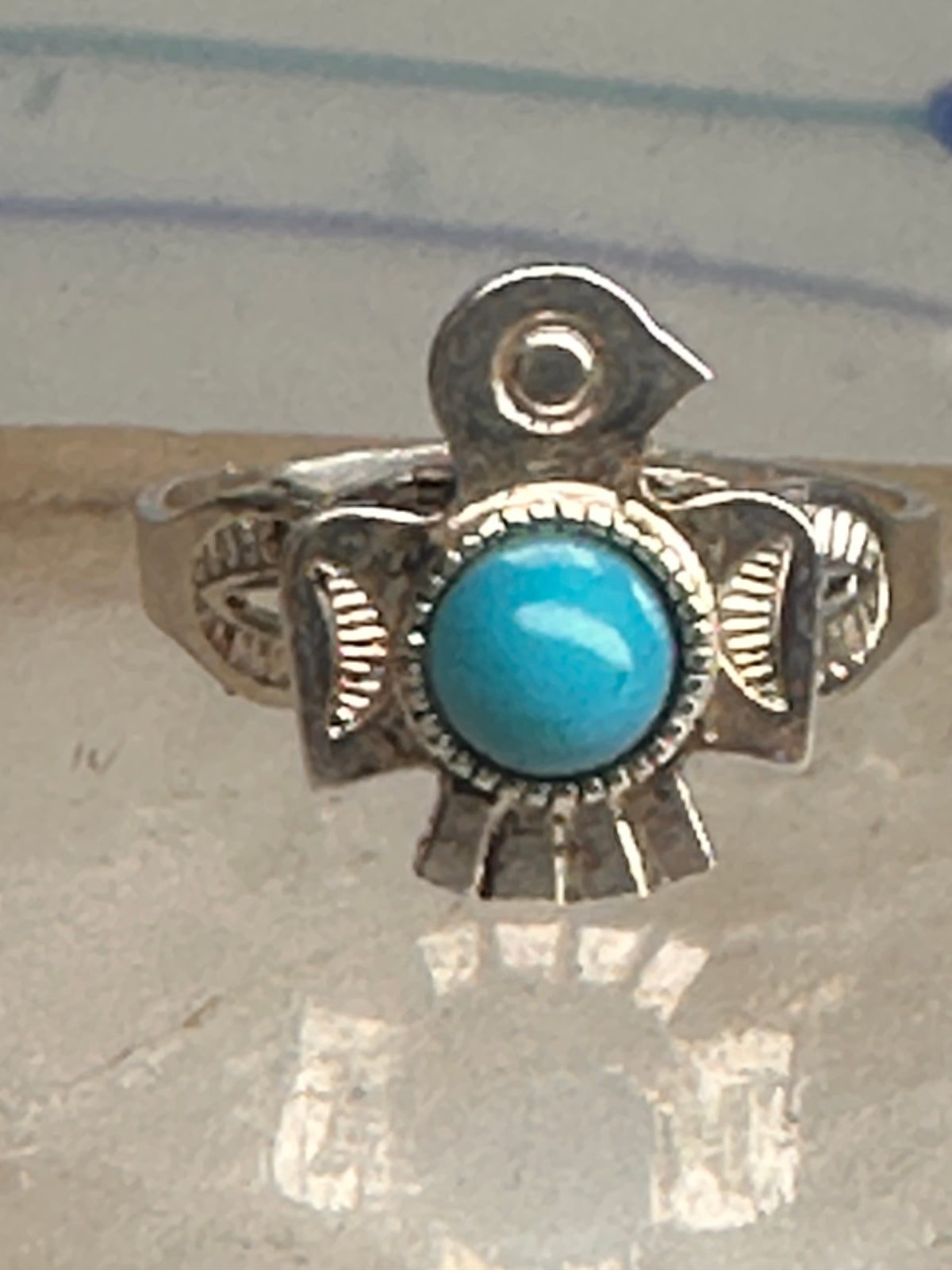 Vintage Sterling Silver Fred Harvey Thunderbird Turquoise Pinky Signet Ring Size 4.75 925