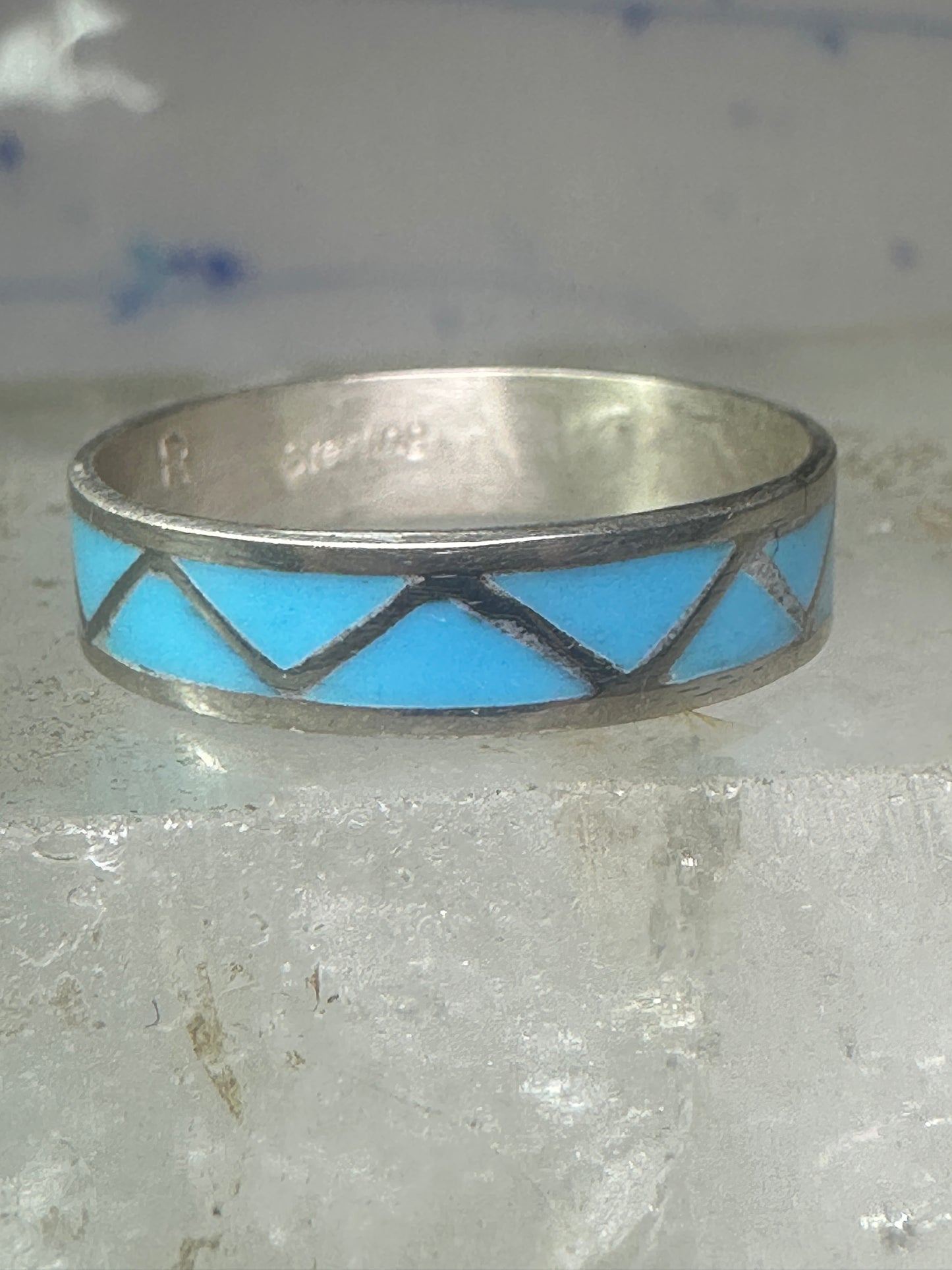 Vintage Zuni ring reconstituted turquoise size 10.25 wedding band sterling silver