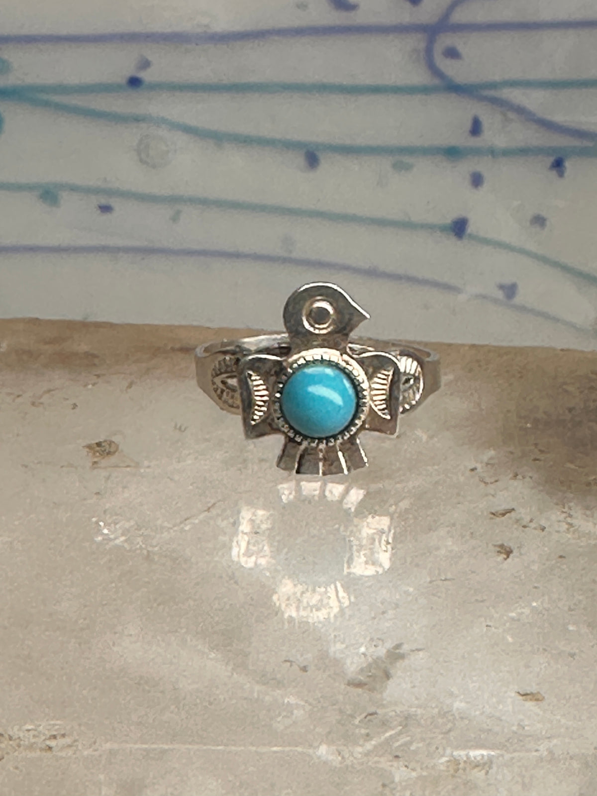 Vintage Sterling Silver Fred Harvey Thunderbird Turquoise Pinky Signet Ring Size 4.75 925
