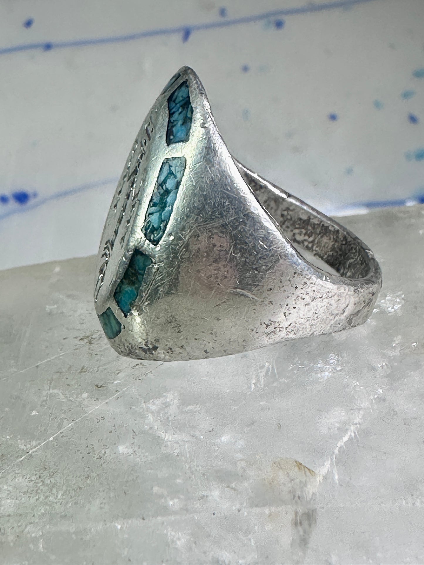 Vintage Kachina ring Turquoise Heavy band size 11 sterling silver women men