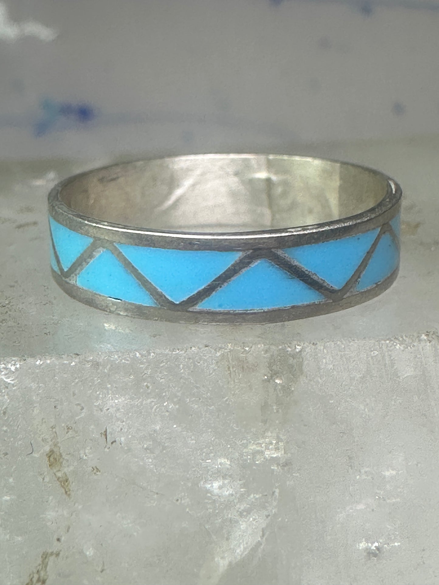 Vintage Zuni ring reconstituted turquoise size 10.25 wedding band sterling silver