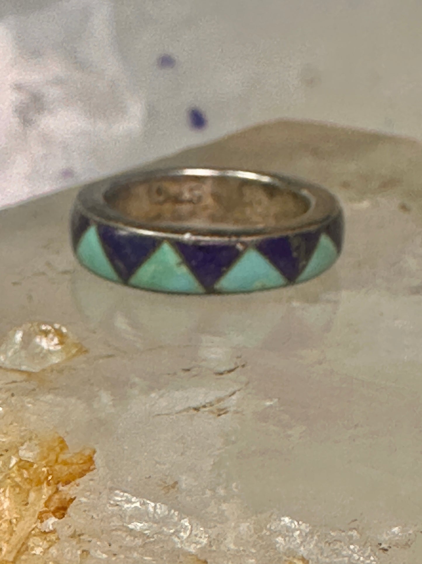Vintage turquoise lapis ring southwestern wedding band size 5.75 sterling silver women