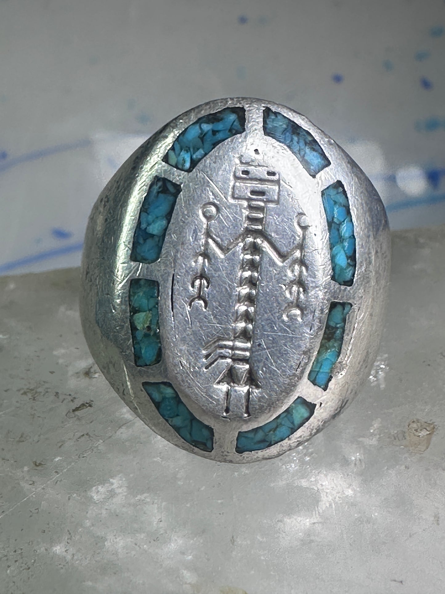Vintage Kachina ring Turquoise Heavy band size 11 sterling silver women men