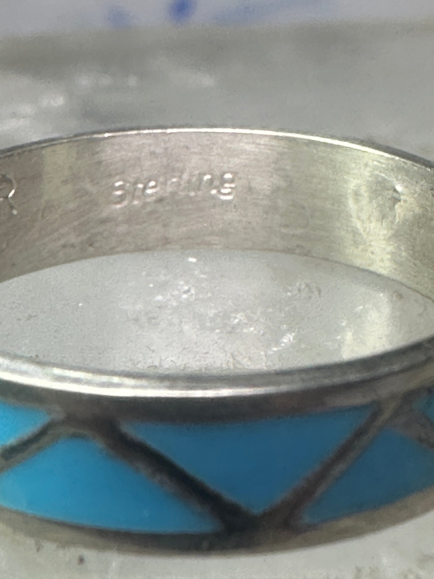 Vintage Zuni ring reconstituted turquoise size 10.25 wedding band sterling silver