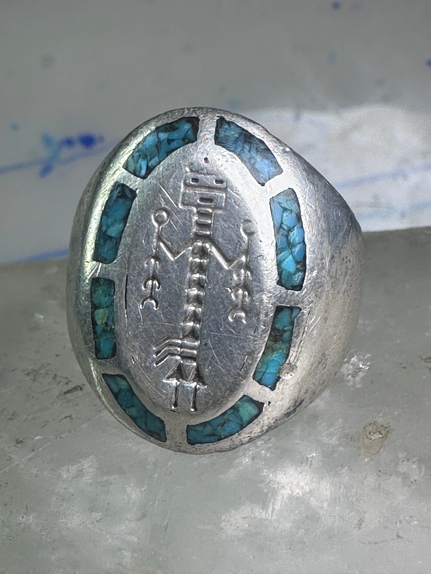 Vintage Kachina ring Turquoise Heavy band size 11 sterling silver women men