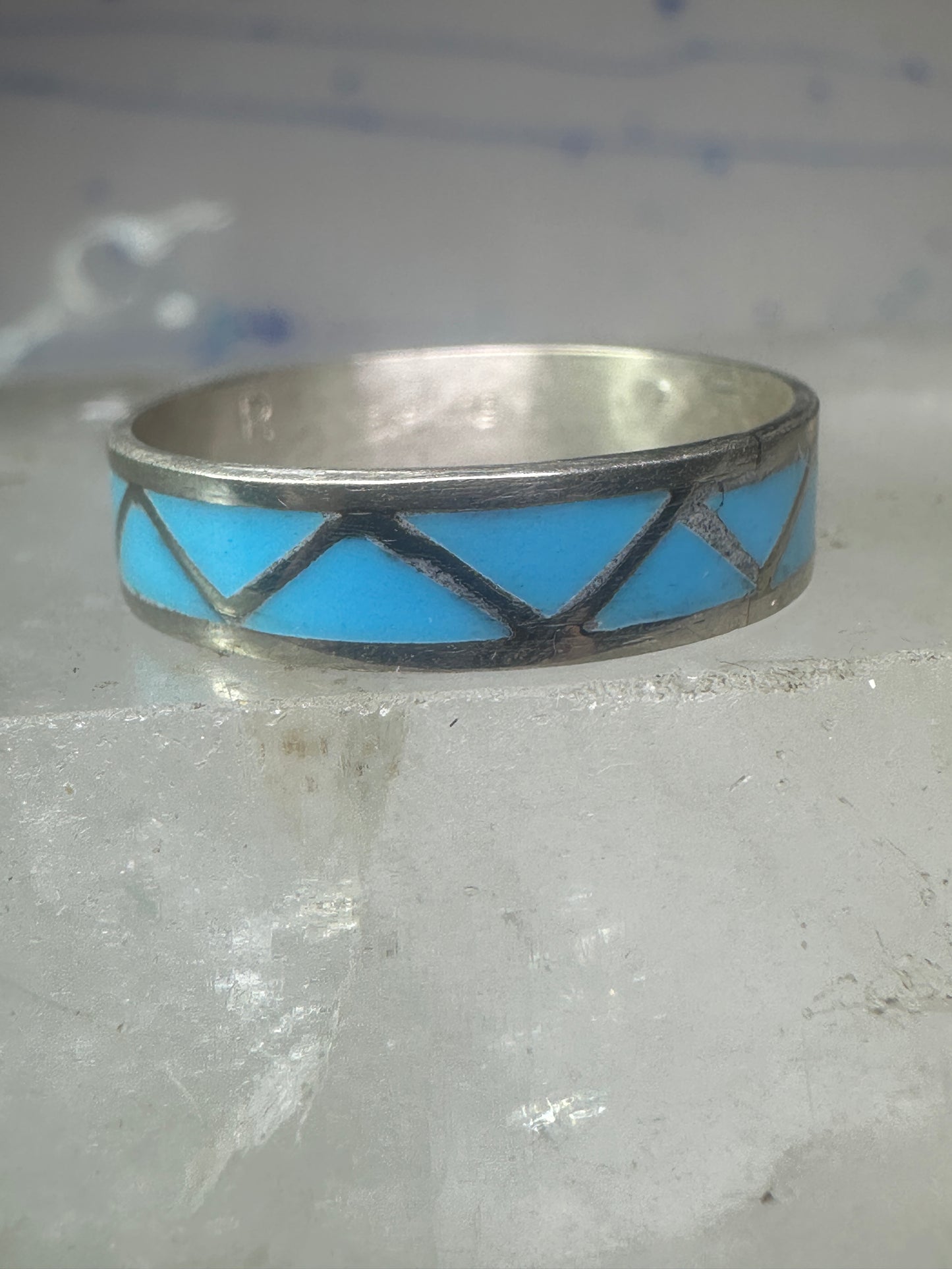Vintage Zuni ring reconstituted turquoise size 10.25 wedding band sterling silver