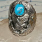 Vintage Sterling Silver Signed R Sadie Randolph Navajo Turquoise Eagle Feather Ring Size 13 925