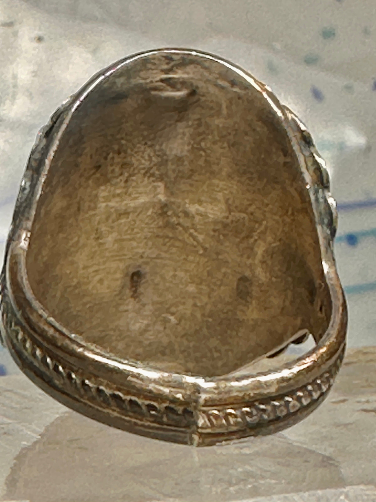 Vintage Sterling Silver Signed R Sadie Randolph Navajo Turquoise Eagle Feather Ring Size 13 925