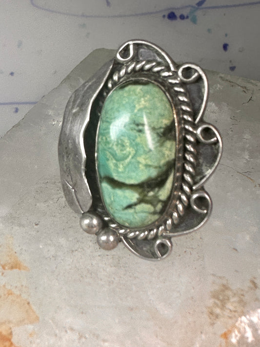 Turquoise ring long leaf Navajo size 7.25 sterling silver women