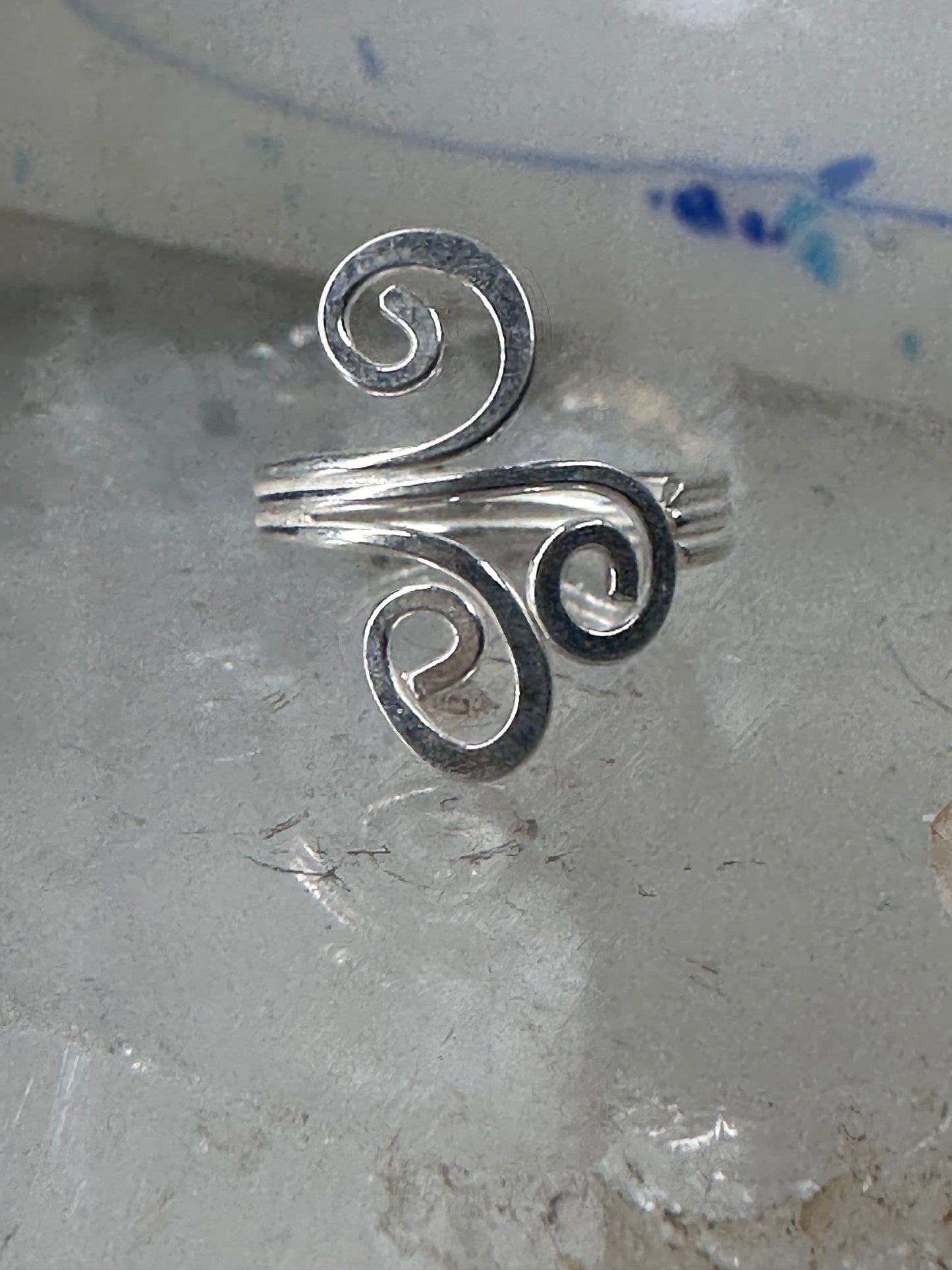 Spiral toe ring pinky floral toe band size 4 adjustable sterling silver women girls