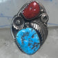 Navajo Turquoise Coral ring size_10 sterling silver women men