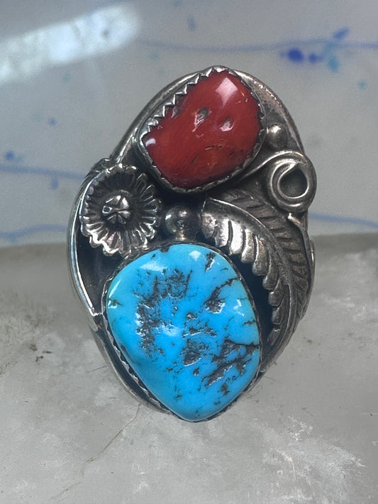Navajo Turquoise Coral ring size_10 sterling silver women men