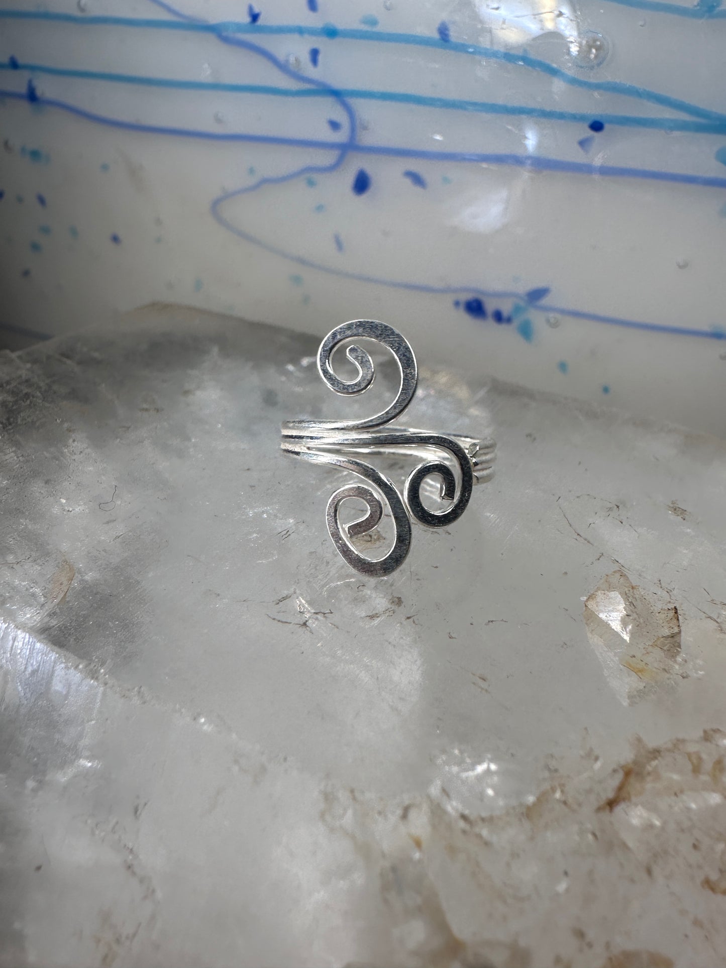 Spiral toe ring pinky floral toe band size 4 adjustable sterling silver women girls