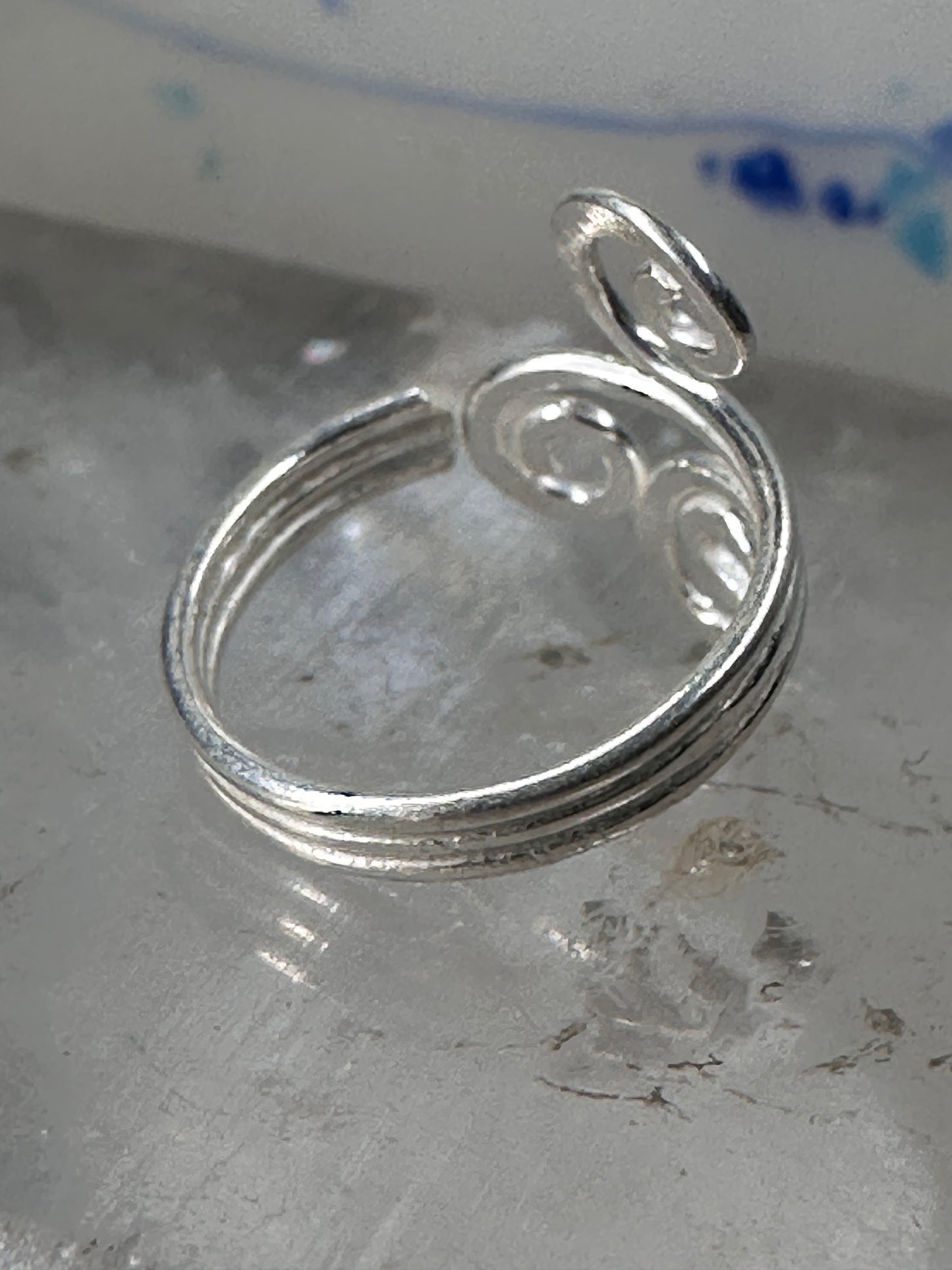 Spiral toe ring pinky floral toe band size 4 adjustable sterling silver women girls