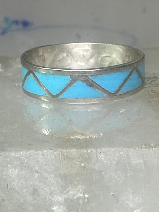 Vintage Zuni ring reconstituted turquoise coral size 8.50 wedding band sterling silver