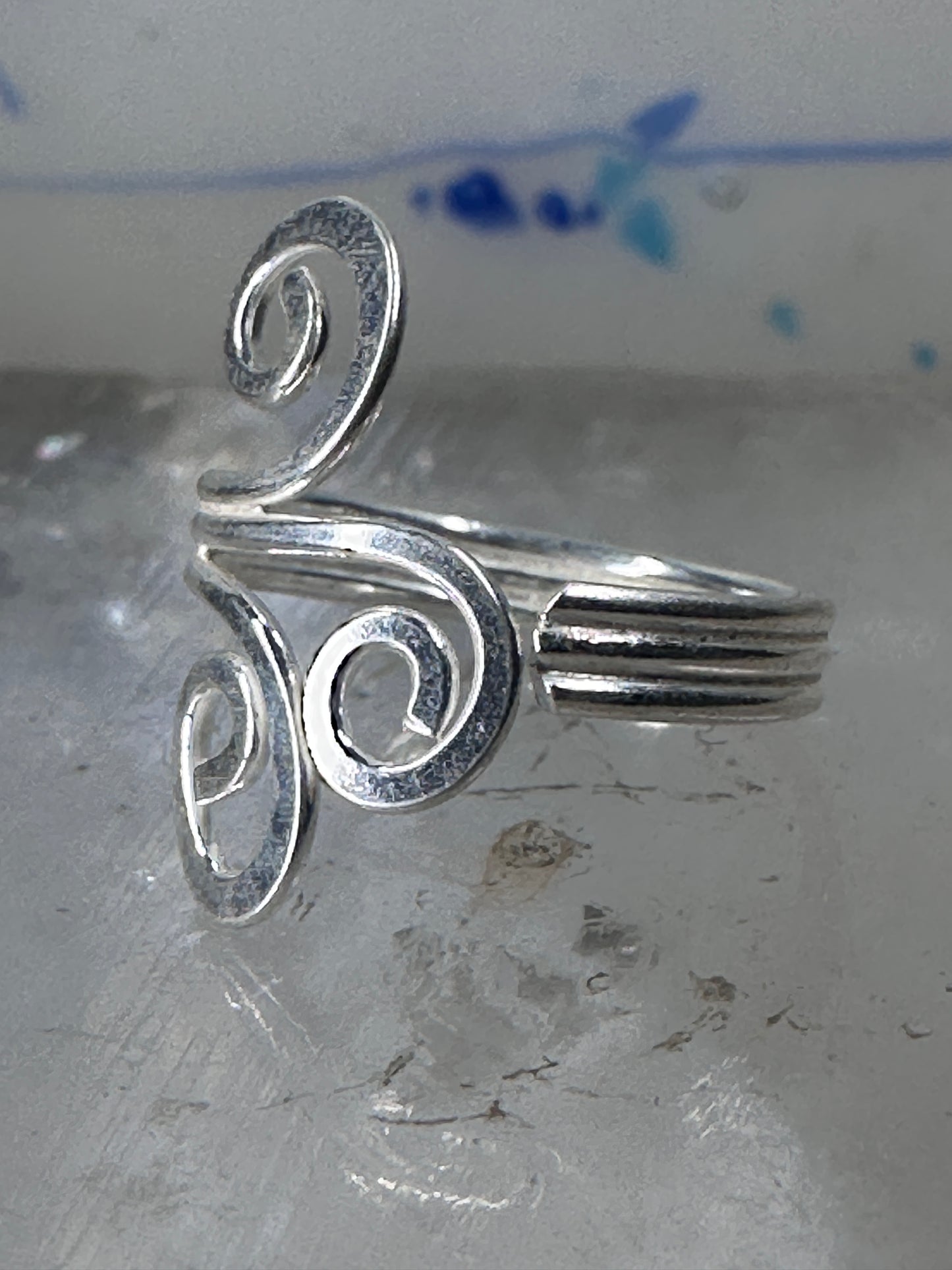 Spiral toe ring pinky floral toe band size 4 adjustable sterling silver women girls