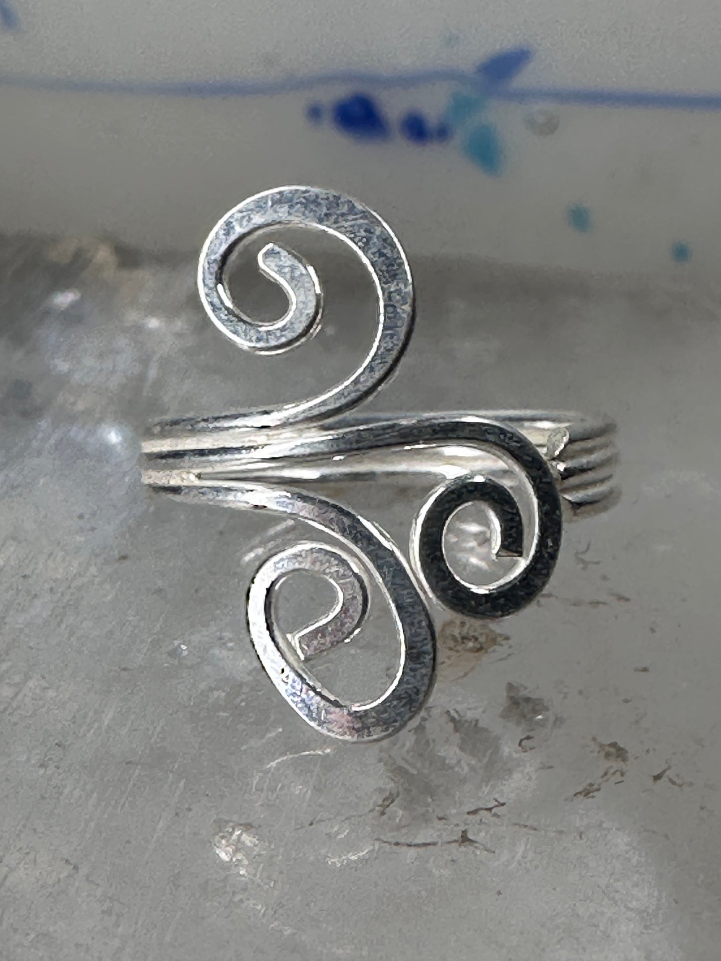 Spiral toe ring pinky floral toe band size 4 adjustable sterling silver women girls
