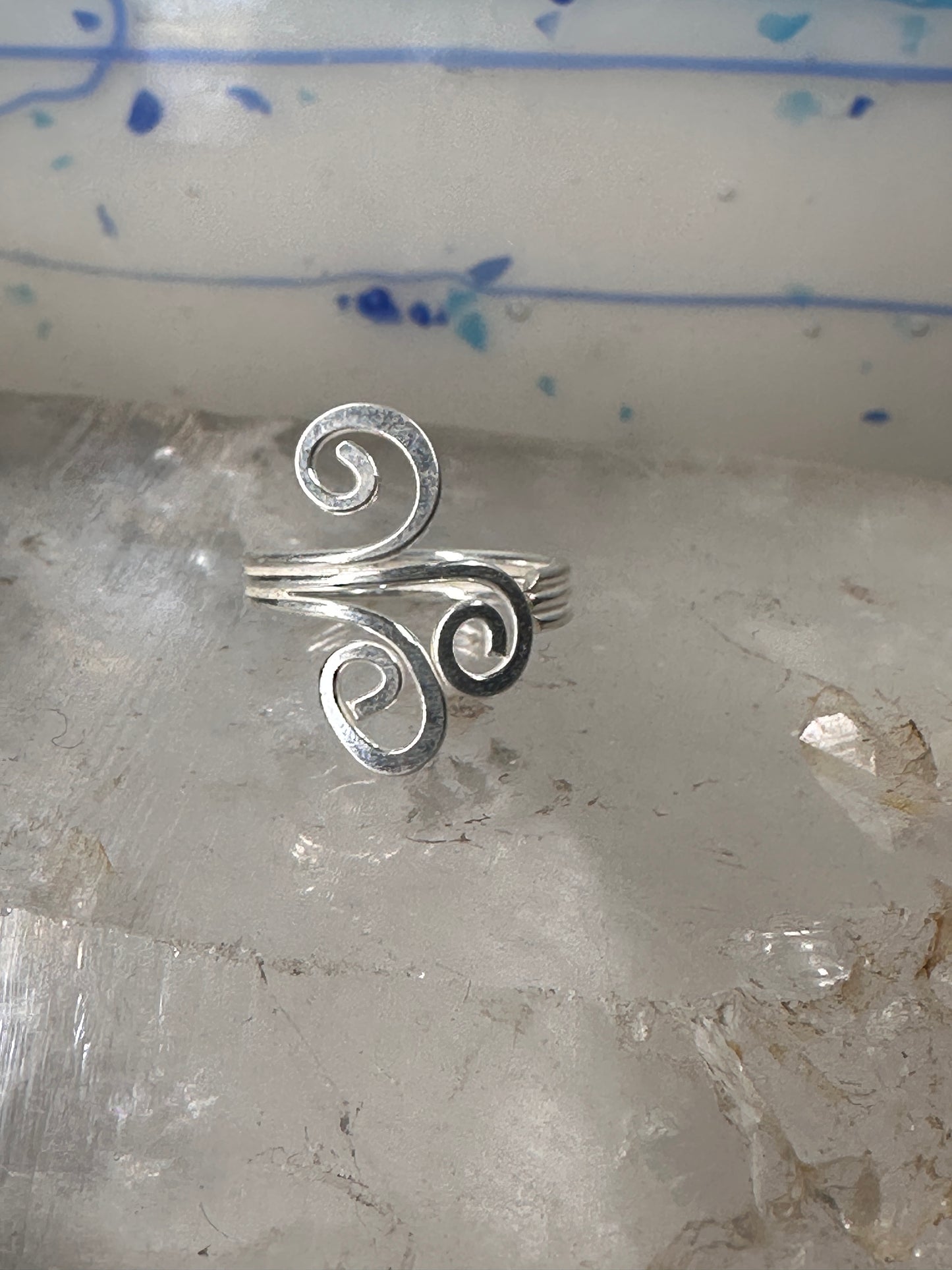 Spiral toe ring pinky floral toe band size 4 adjustable sterling silver women girls