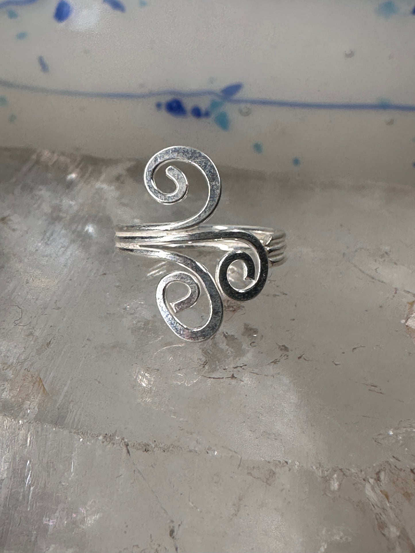 Spiral toe ring pinky floral toe band size 4 adjustable sterling silver women girls