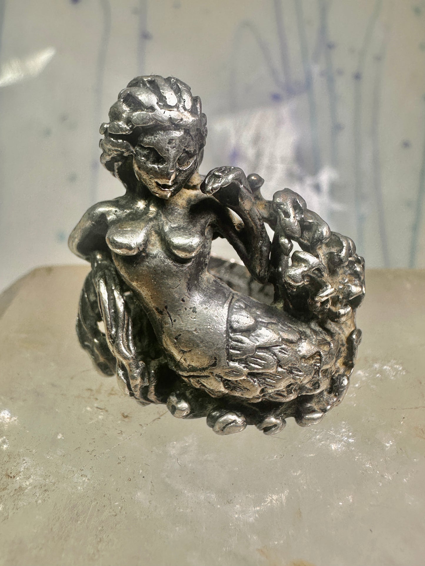 Mermaid ring size 9 heavy ocean sterling silver women men