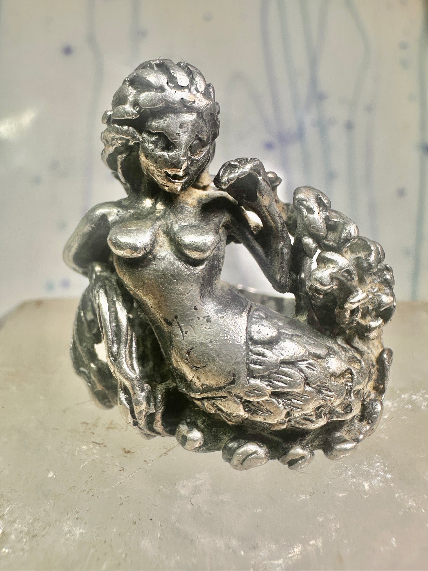 Mermaid ring size 9 heavy ocean sterling silver women men