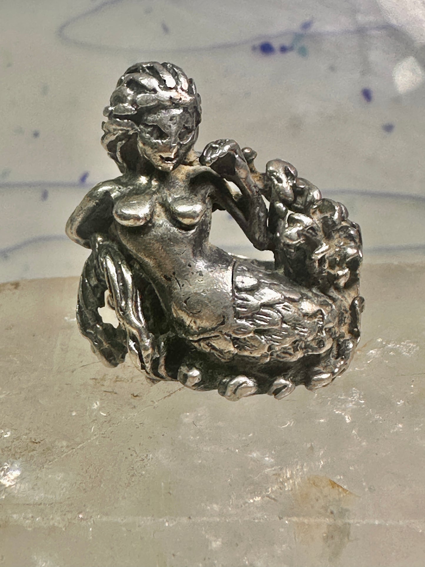 Mermaid ring size 9 heavy ocean sterling silver women men