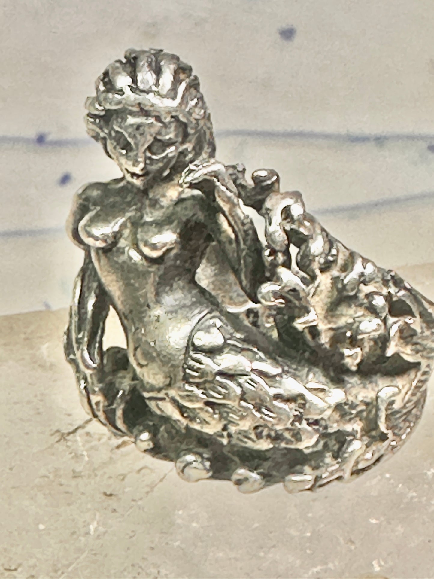 Mermaid ring size 9 heavy ocean sterling silver women men