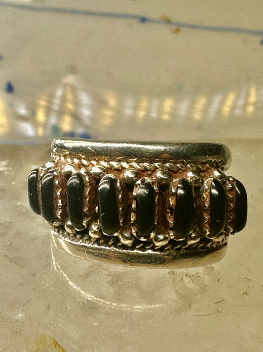 Zuni onyx ring needlepoint band size 6.75 southwest sterling silver vintage