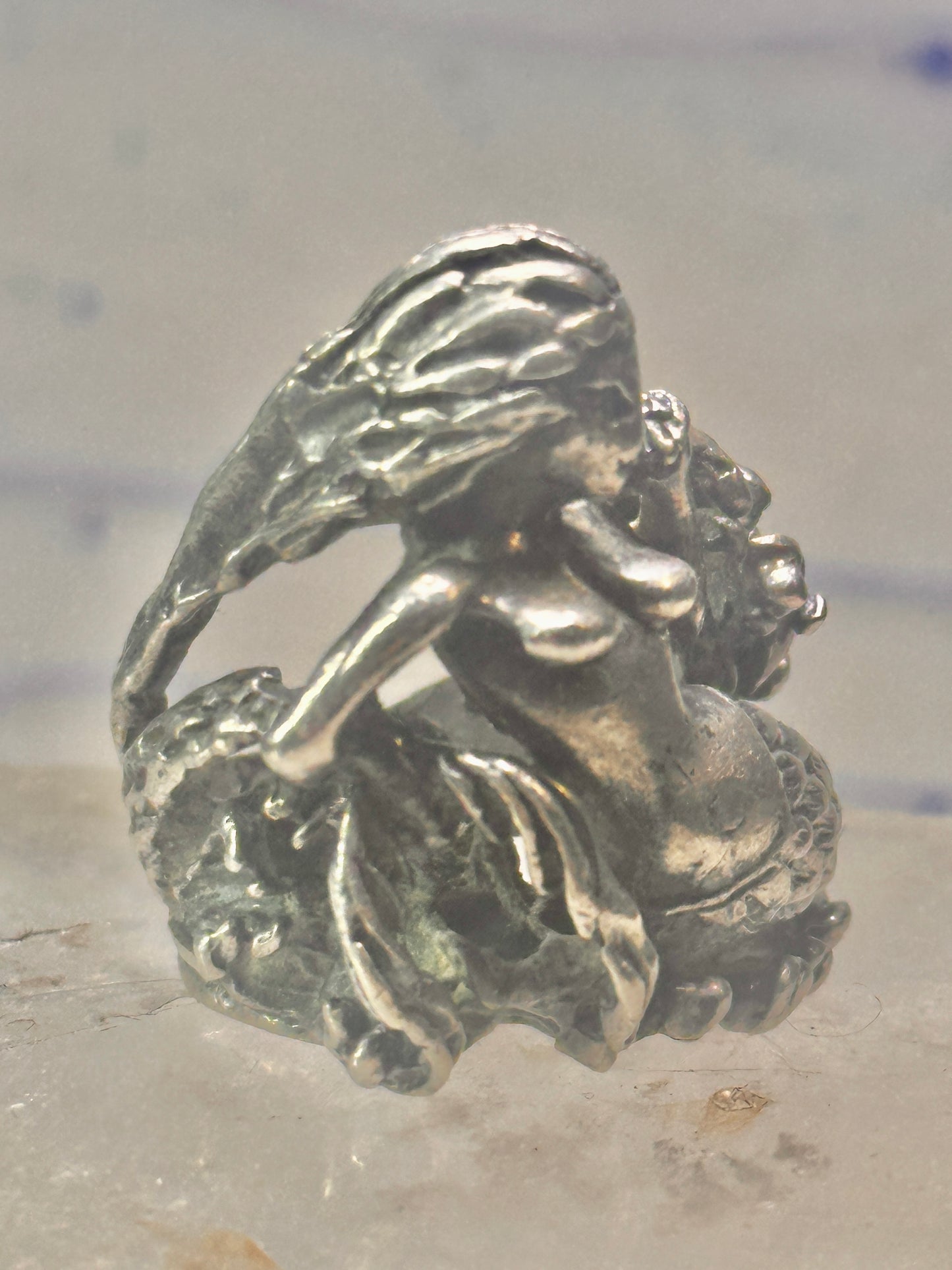 Mermaid ring size 9 heavy ocean sterling silver women men