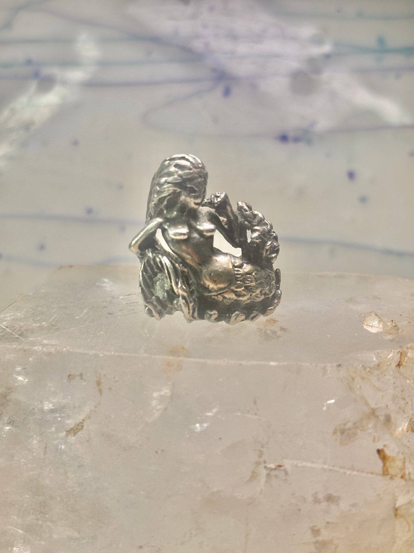 Mermaid ring size 9 heavy ocean sterling silver women men