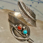 Vintage Sterling Silver Southwest Turquoise Coral Feather Wrap Ring Size 8.50 Adj 925