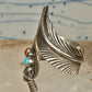 Vintage Sterling Silver Southwest Turquoise Coral Feather Wrap Ring Size 8.50 Adj 925