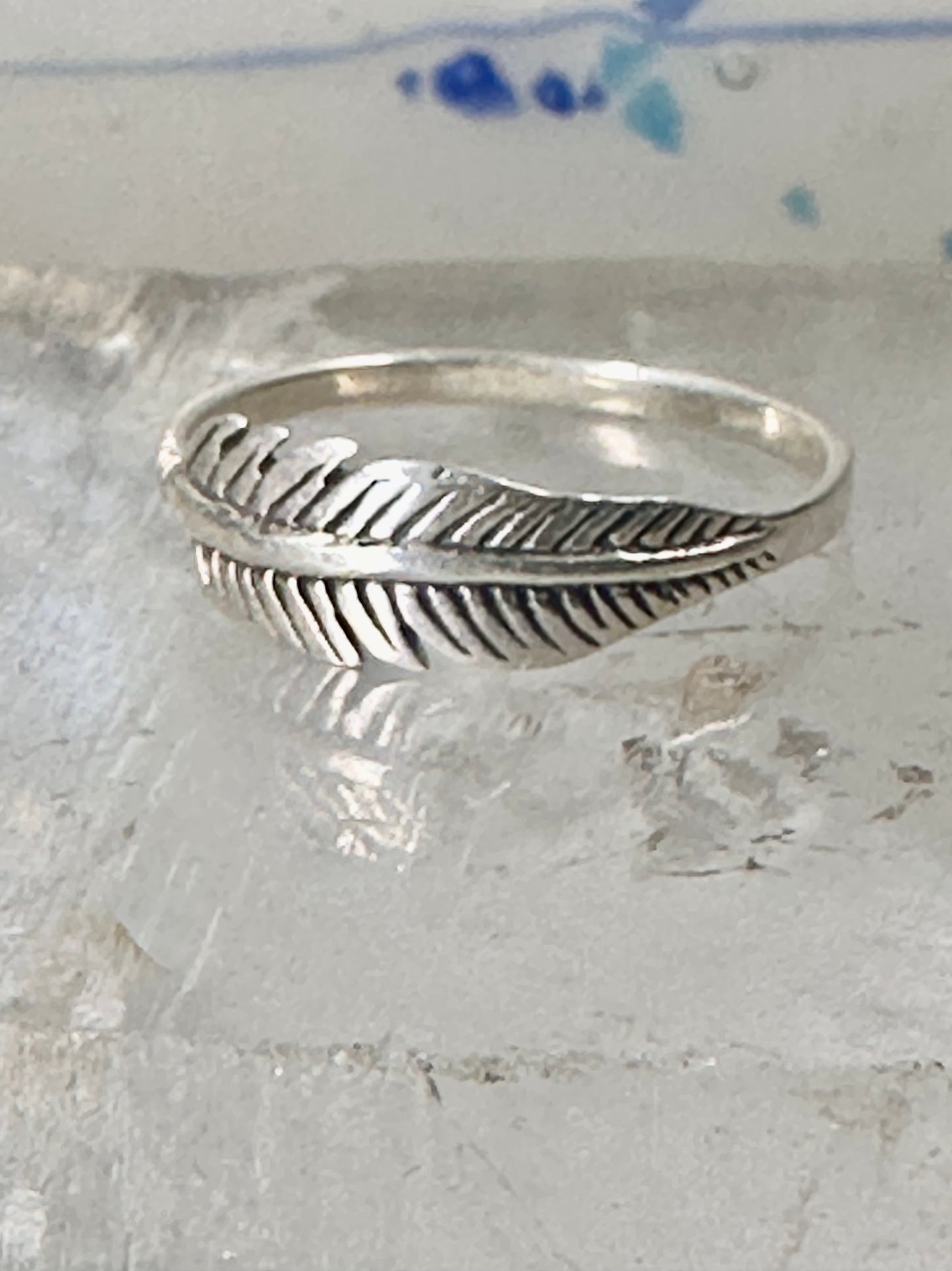 Feather ring Feather stacker band size 5 sterling silver women girls