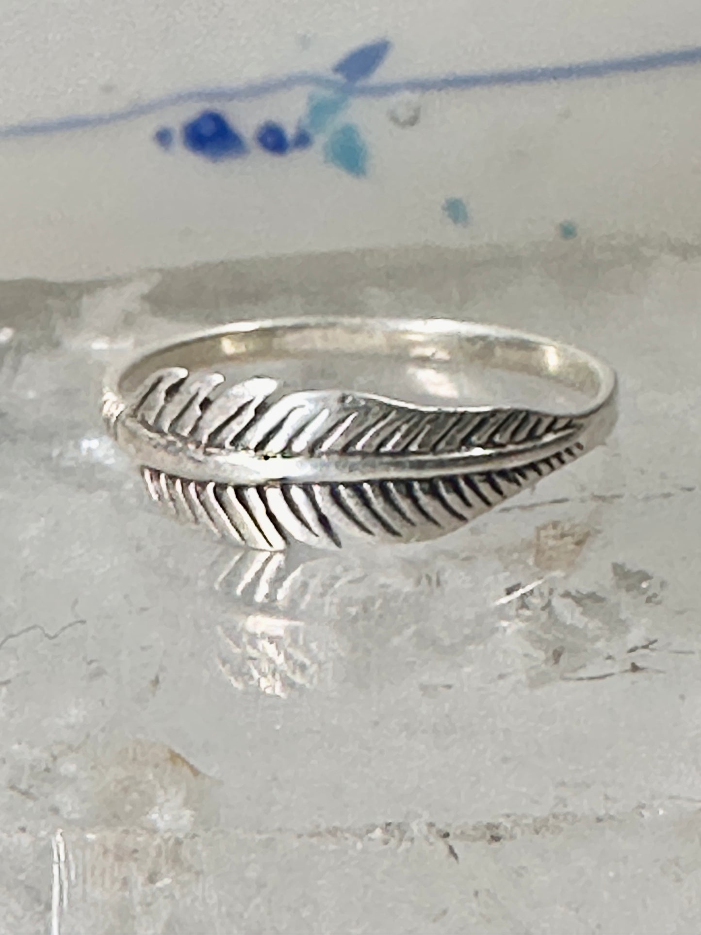 Feather ring Feather stacker band size 5 sterling silver women girls