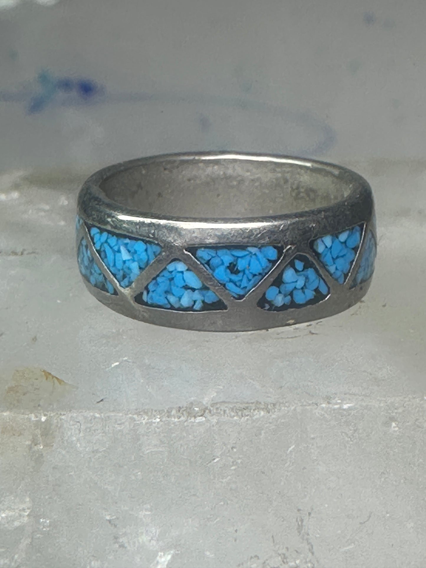 Vintage Zuni ring turquoise chips size 5.25 wedding band sterling silver