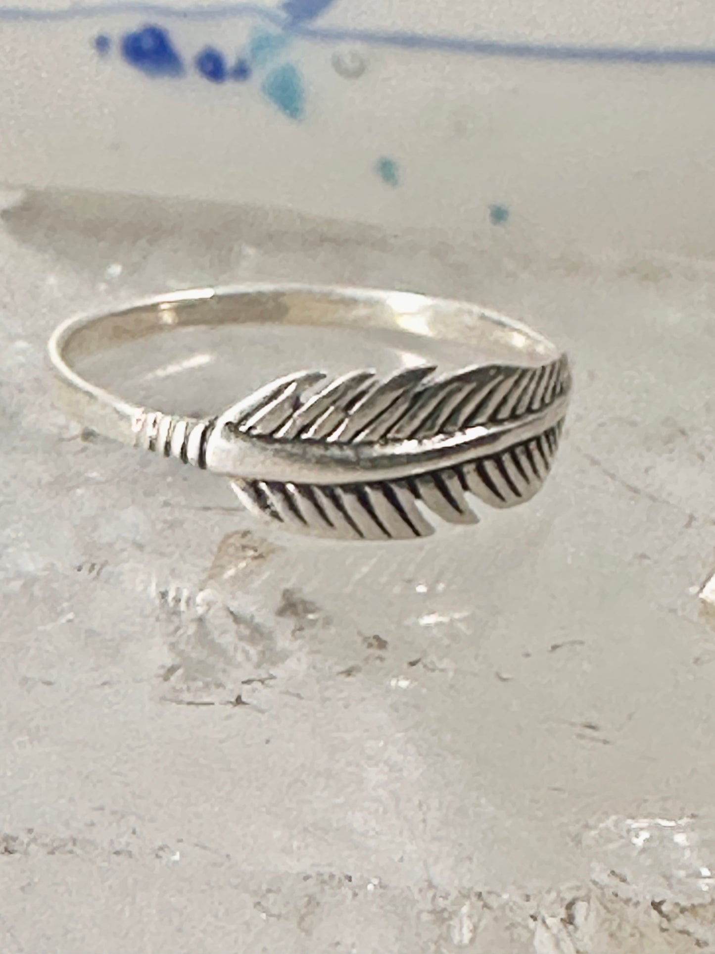 Feather ring Feather stacker band size 5 sterling silver women girls
