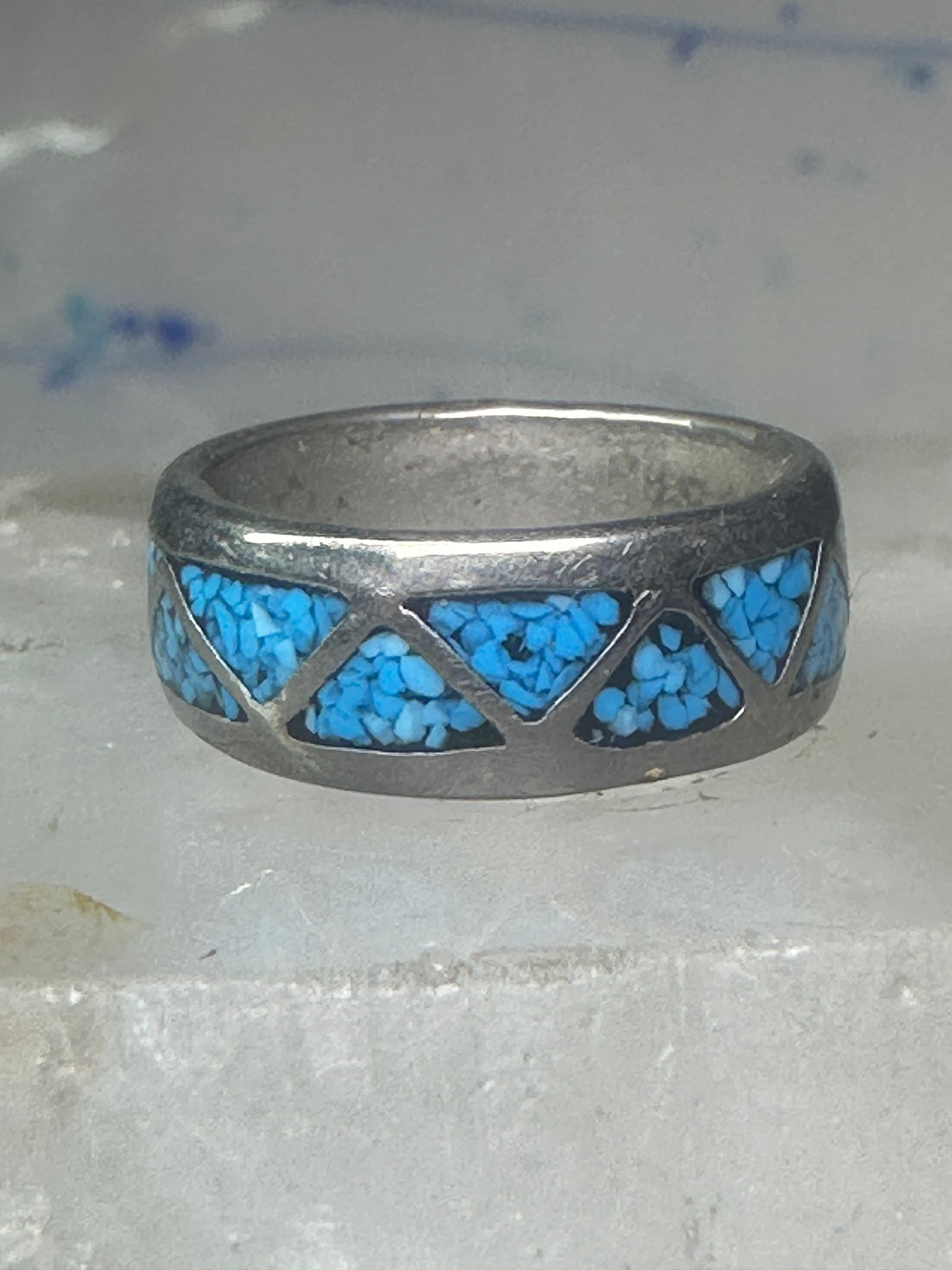 Vintage Zuni ring turquoise chips size 5.25 wedding band sterling silver