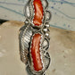 Vintage Sterling Silver Signed PAM Pamela Apache Navajo Long Red Coral Ring Size 7 925