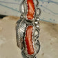 Vintage Sterling Silver Signed PAM Pamela Apache Navajo Long Red Coral Ring Size 7 925
