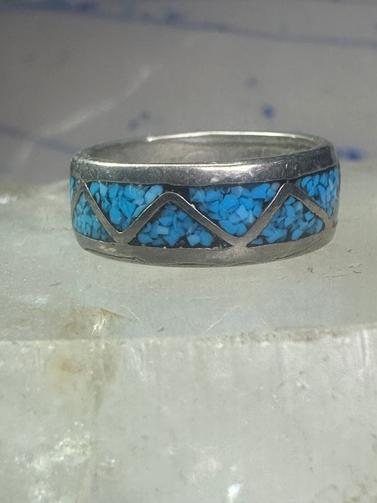 Vintage Zuni ring turquoise chips size 5.25 wedding band sterling silver