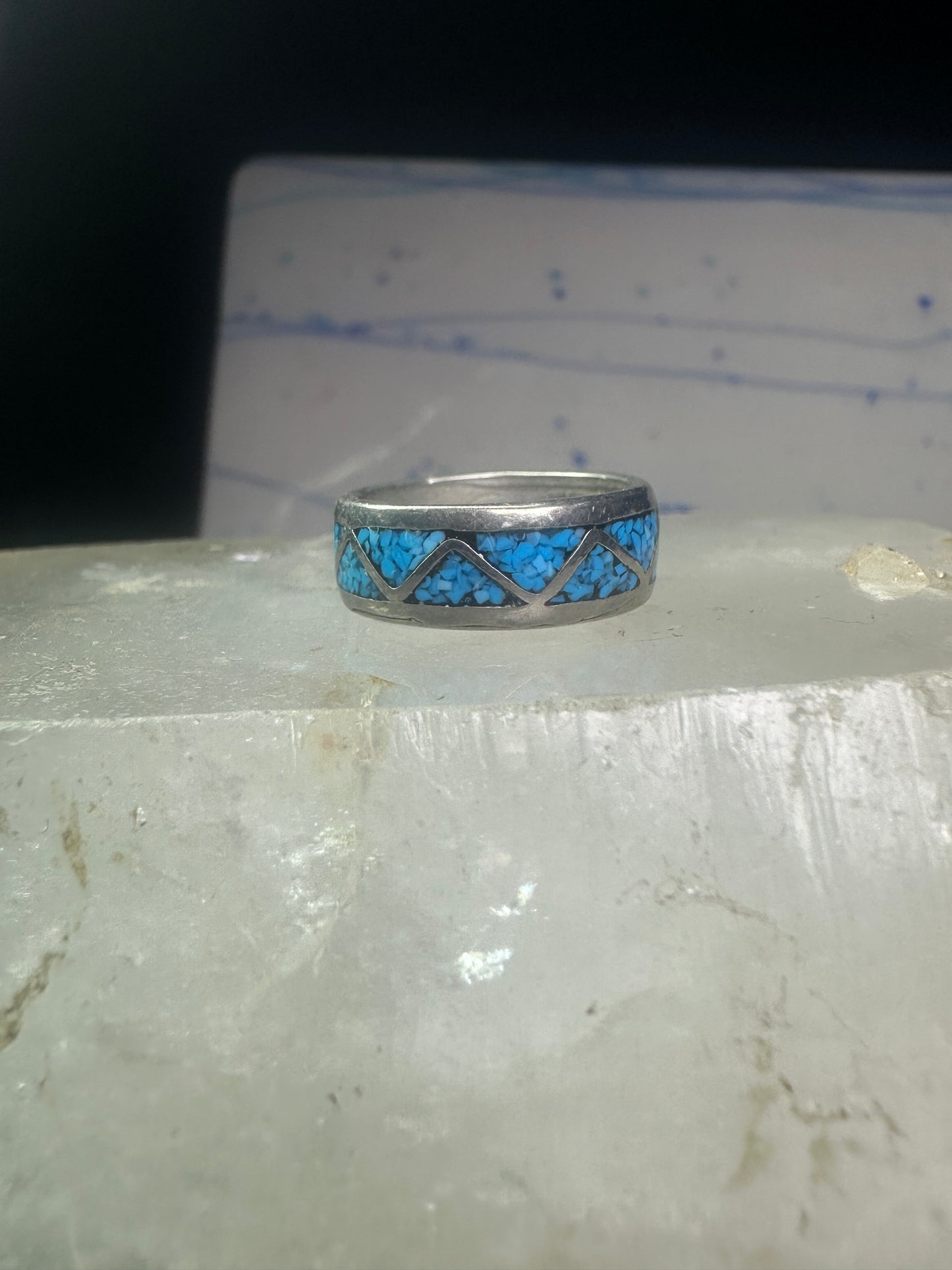 Vintage Zuni ring turquoise chips size 5.25 wedding band sterling silver